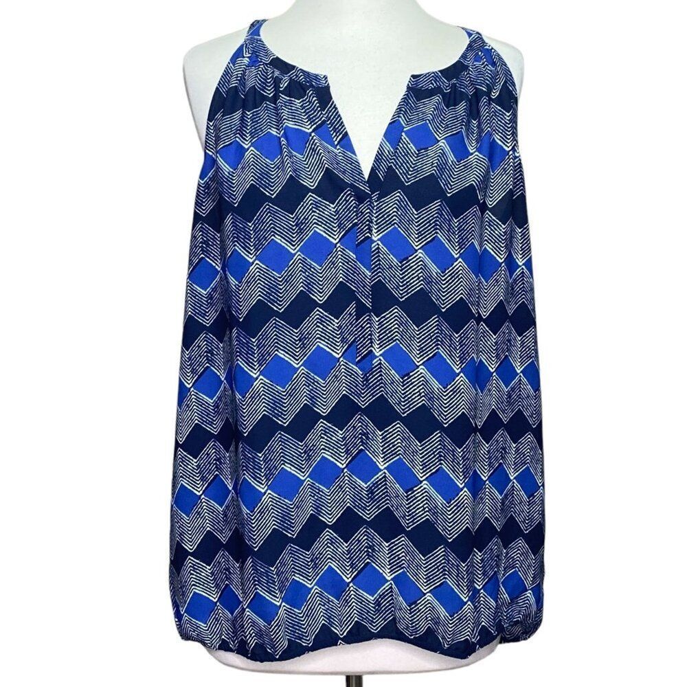 Ann Taylor Loft Tank Top Size Large Blue Graphic Print